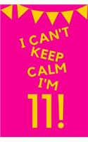 I Can't Keep Calm I'm 11!: Pink Yellow Balloons - Eleven 11 Yr Old Girl Journal Ideas Notebook - Gift Idea for 11th Happy Birthday Present Note Book Preteen Tween Basket Chris