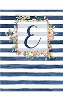 E: Letter E Monogram Initial Notebook - 8.5" x 11" - 100 pages, Dot Bullet Grid Pages- Watercolor Floral Notebook