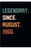 Blank Lined Journal, Notebook, Diary, Planner - Legendary Since August 1966 - 53rd Birthday Gift For 53 Years Old Men and Women born in August: Medium College-Ruled Journey Diary, 110 page, Lined, 6x9 (15.2 x 22.9 cm)