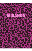 Miranda: Personalized Pink Leopard Print Notebook (Animal Skin Pattern). College Ruled (Lined) Journal for Notes, Diary, Journaling. Wild Cat Theme Design wi