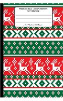 Wide Ruled Composition Notebook 6" x 9". 120 Pages.: Book Cover With Beautiful Norwegian Seamless Pattern Raindeer Background Pattern.