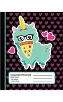 Composition Notebook: Llama Unicorn Pizza Nerd Kawaii Book for Girls or Boys. Cute Hipster Anime Glasses. Wide Ruled Journal, 7.5 x 9.25 in, 100 pages, great for kids, el