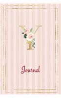 Y Journal: Roses Journal, personalized monogram initial Y blank lined notebook with interior pages decorated with roses for women and girls