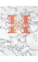 Holly: Personalized Journal Notebook for Women or Girls. Monogram Initial H with Name. White Marble & Rose Gold Cover. 8.5" X 11" 110 Pages Lined Journal P