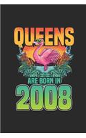 Queens Are Born In 2008: Blank Lined Notebook - Journal for Birthday Gift Idea