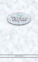 Taylor - Lined Notebook: College Ruled Blank Pages Plus Extra Date Neutral Calendar (12 Months) and Notepad Sketch Designs. Cover Print White Marble Background with Silver-I