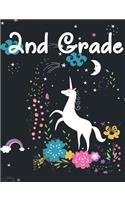 2nd Grade Composition Notebook: Floral Unicorn Composition Book Wide Ruled (7.44 x 9.69 in), Second Grade Unicorn Lovers