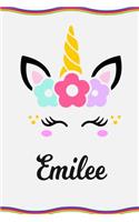 Emilee: Personal Notebook Personal Diary Unicorn Notebook Writing Journal Personalized Notebook Custom Notebook Unicorn Gift Unicorn Birthday Book Custom Na