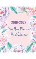 2019-2023 Five Year Planner and Calendar: Watercolor Purple Floral Cover, 60 Months Calendar Planner Monthly Schedule Organizer Agenda with Holidays