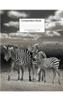 Composition Book 100 Sheets/200 Pages/8.5 X 11 In. Wide Ruled/ Zebra Family: Writing Notebook Lined Page Book Soft Cover Plain Journal Safari Africa Zebra
