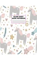 Blank Sheet Music Notebook: Cute Unicorn Matte Cover Design with 110 Pages White Paper Interior for Musician Students and Professionals Playing Piano, Ukelele, Mandolin and oth