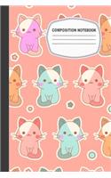 composition notebook: Kawaii Kitty Cat Wide Ruled Lined Journal Pretty Pink Cat Wide Blank Lined Workbook for Teens Students Girls for Home School College for Writing Not