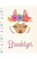 Brooklyn: Personalized Llama Sketchbook For Girls With Pink Name - 8.5x11 110 Pages. Doodle, Draw, Sketch, Create!