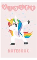 Violet Notebook: Unicorn Blank Lined Journal For Girls, 6 x 9, 110 Pages For Journaling, Notes, Diary & Doodling, Name Note Pad For Kindergarten, Children, Kids, Tee