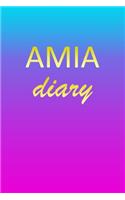 Amia: Journal Diary - Personalized First Name Personal Writing - Letter A Blue Purple Pink Gold Effect Cover - Daily Diaries for Journalists & Writers - J