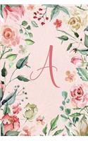 Notebook 6"x9" - Initial A - Pink Green Floral Design