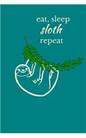 Eat Sleep Sloth Repeat: Sloth Notebook, Cute Funny Novelty Sloth Gifts for Women, Girls, Men and Boys, Blue Teal Green Lined Paperback Journal Book Notepad Diary, To Do Lis