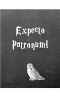 Expecto Patronum!: 7.44 X 9.69 Wide Ruled Paper Notebook, Birthday, Christmas, Back to School, Quote Journal or Diary Unique Inspirational Composition Book Gift for Friend, Family, Teacher, Student, Magical or Not - Black Chalkboard White Owl