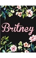 Britney: Personalised Name Notebook/Journal Gift For Women & Girls 100 Pages (Black Floral Design)