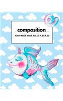 Composition: Unicorn Fish Notebook: Get Organized with this back to school student notebook or journal makes a great gift for kids, girls, boys and teachers for 