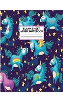 Blank Sheet Music Notebook: Cute Unicorn Matte Cover Design with 110 Pages White Paper Interior for Musician Students and Professionals Playing Piano, Ukelele, Mandolin and oth