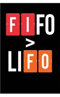 FIFO > LiFO: Black, Red & Orange Design, Blank College Ruled Line Paper Journal Notebook for Accountants and Their Families. (Bookkeeping and Tax Season 6 x 9 in