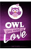 Owl you need is love - Carnet de Notes - Hibou mignon dans la nuit - cahier - livre chouette - Pour les notes (vacances - souvenir - études) vos dessins, recettes, listes de choses à faire, etc...