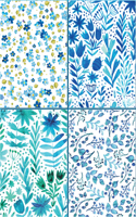 Set of Four Magnetic Notepads: Blue Abstract