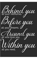 Behind you, all your memories. Before you, all your dreams. Around you, all who love you. Within you, all you need.