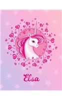 Elsa: Elsa Magical Unicorn Horse Large Blank Pre-K Primary Draw & Write Storybook Paper - Personalized Letter E Initial Custom First Name Cover - Story Bo