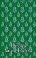 Christmas Shopping Notebook Modern Christmas Trees on Green Background with Snow