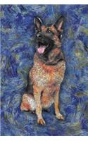 German Shepherd: Notebook Blank College-Ruled Lined in Van Gogh Starry Night Art Style