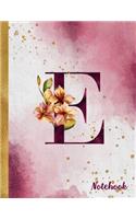 E Notebook: 8.5 x 11 Pretty Gold Foil Floral Design Letter "E" Monogram Initial Book for Women and Girls: Wide Ruled Notebook For All Your Home, School And Busi