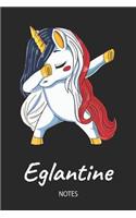Eglantine - Notes: Noms Personnalisé Carnet de notes / Journal pour les filles et les femmes. Licorne qui dab aux cheveux aux couleurs du drapeau français. Accessoires