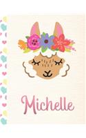 Michelle: Personalized Llama Dot Grid Bullet Journal/Notebook For Girls With Pink Name - 8.5x11 110 Pages Dotted Journal Diary Paper