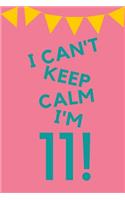I Can't Keep Calm I'm 11!: Pink Blue Balloons - Eleven 11 Yr Old Girl Journal Ideas Notebook - Gift Idea for 11th Happy Birthday Present Note Book Preteen Tween Basket Christm