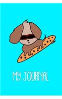 Cool Dog on Surfboard Kids Journal: Educational and fun sketch and write notebook for children. One side blank for drawing and one side with wide spaced lines to practice their writing