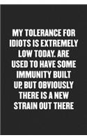 My Tolerance for Idiots Is Extremely Low Today. Are Used to Have Some Immunity Built Up, But Obviously There Is a New Strain Out There: Funny Blank Lined Journal - Snarky Friend Coworker Gift Notebook