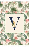 V: Stylish Floral Monogram Initial V Notebook Blank Lined Paper Journal Gift for Women & Girls