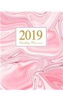 2019 Weekly Planner: Daily, Weekly, Yearly Calendar Organizer Agenda (January 2019 to December 2019) Pink Marble Swirl