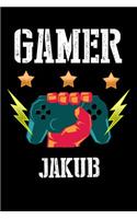 Gamer Jakub: Liniertes Notizbuch für deinen Vornamen