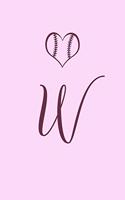 W: Name Monogram Initial W Softball 6x9" Dot Bullet Notebook/Journal Gift Idea For Girls, Women, School, College and Work