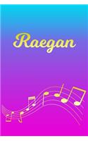 Raegan: Sheet Music Note Manuscript Notebook Paper - Pink Blue Gold Personalized Letter R Initial Custom First Name Cover - Musician Composer Instrument Com