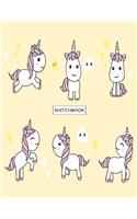 sketchbook: Cute unicorns on yellow cover (8.5 x 11) inches 110 pages, Blank Unlined Paper for Sketching, Drawing, Whiting, Journaling & Doodling(3 Cute Unicorns on Yellow Sketchbook)