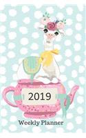 2019 Plan on It Weekly Planner: Llama Sitting Pretty on a Teapot on Teal Background 12 Month Calendar Appointment Pocket Planner(2019 Plan on It Weekly Calendar Planner)
