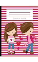 Composition Notebook: Be My Valentine Kawaii Face Boy and Girl Red Hearts and Stripes Roses Journal and Notebook