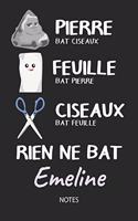 Rien ne bat Emeline - Notes: Noms Personnalisé Carnet de notes / Journal pour les filles et les femmes. Kawaii Pierre Feuille Ciseaux jeu de mots. Fournitures scolaires, premier