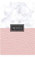 Notes: Circle the Date Journal with Ruled Pages for Work or School White Marble and Faux Pink Leather