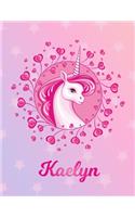 Kaelyn: Unicorn Large Blank Primary Handwriting Learn to Write Practice Paper for Girls - Pink Purple Magical Horse Personalized Letter K Initial Custom Fir