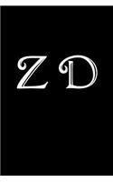 Z D: Double Monogram Journal, 100 Pages, 6x9 Inches, Black Glossy Cover
